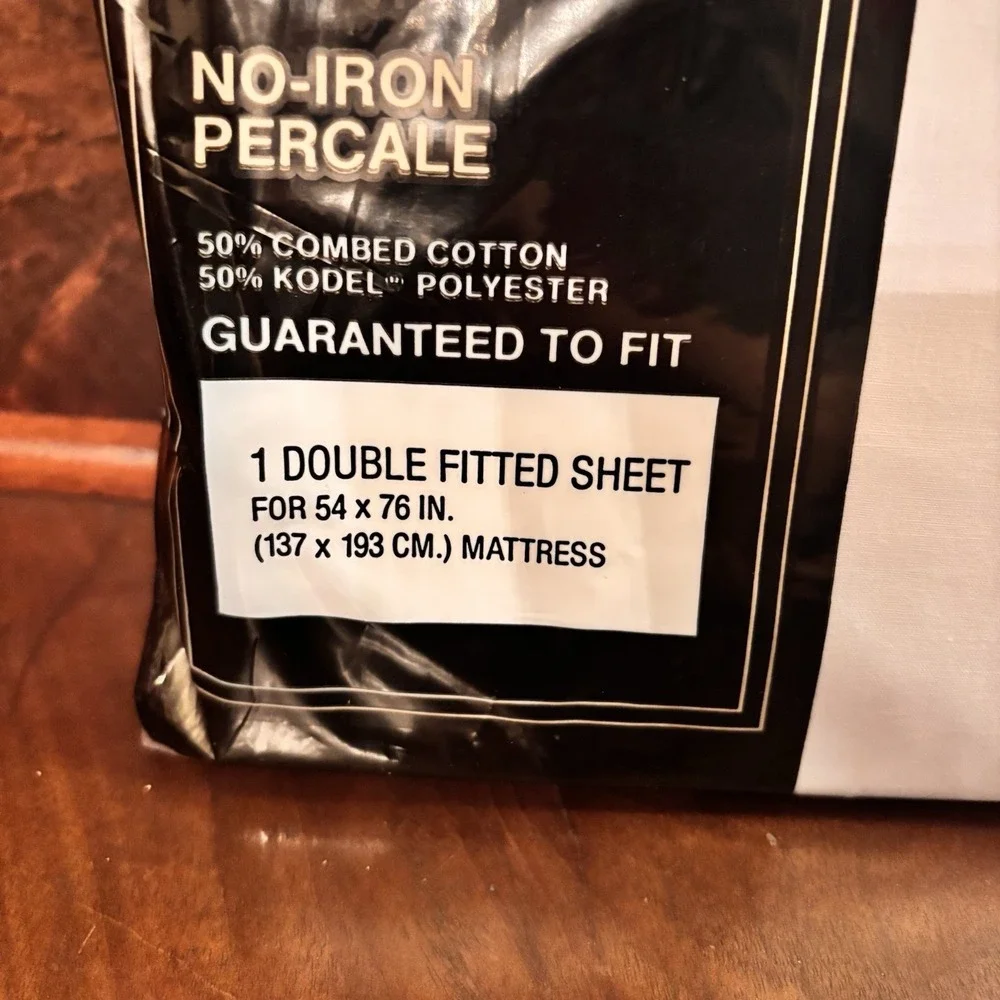 Vintage First Lady No-Iron‎ Percale Double Fitted Sheet White NOS Sealed